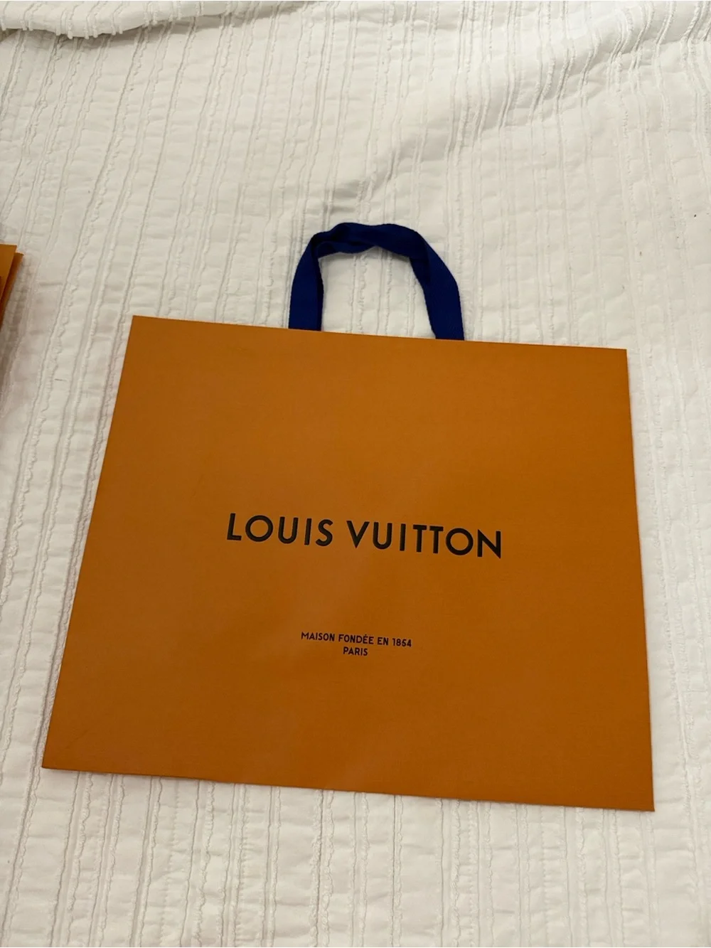 Louis Vuitton Orange Shopping Bag with Navy Handles